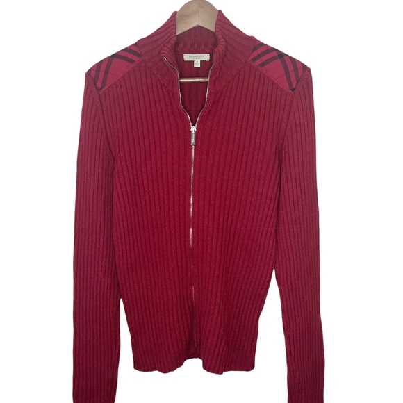 Burberry London Red Merino Wool Ribbed Check Shoulder Sweater S - Picture 1 of 6